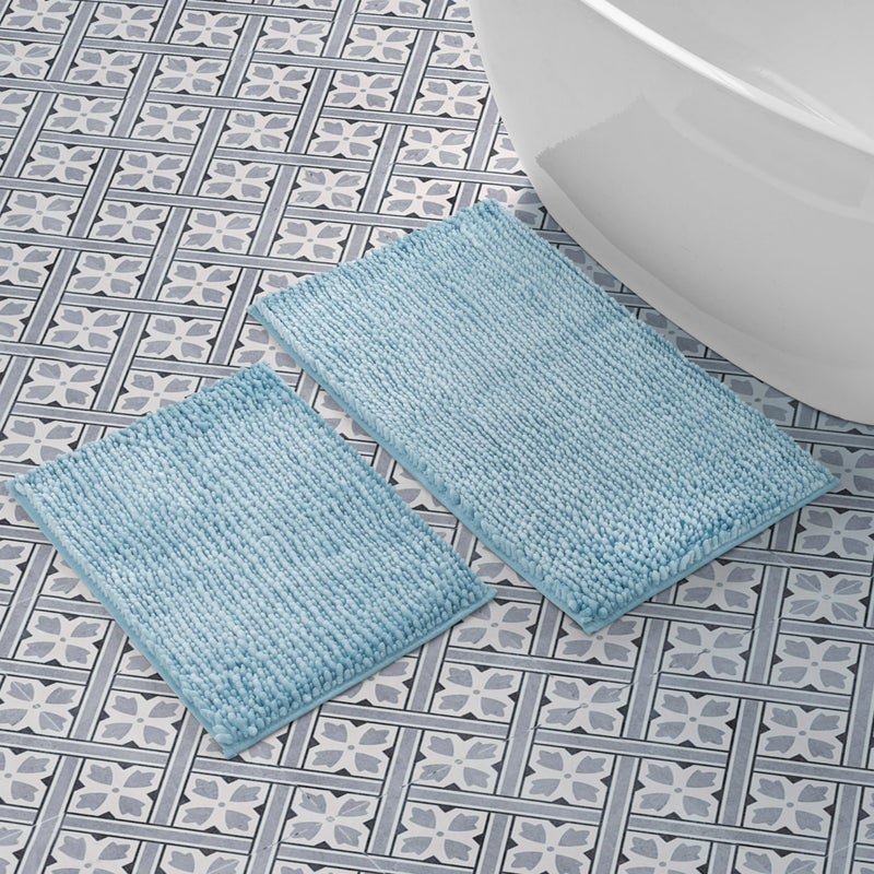 Laura Ashley Butter Chenille Bath Rug, Absorbent Shaggy Bathroom Mat, Non Slip Plush Carpet Rugs for Tub and Sink - 2 Piece (17" x 24" and 20" x 34") Aqua - Image 1